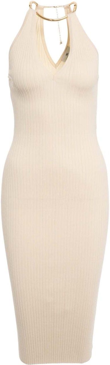 Elisabetta Franchi Knit midi dress with jewel detail Wit