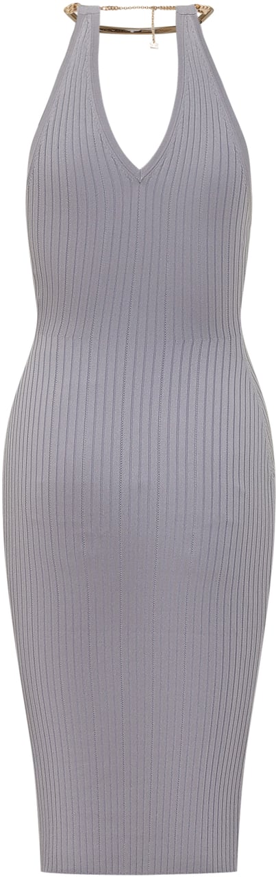Elisabetta Franchi Abito di Maglia con Scollo a V e Dettaglio Collo Lichtgrijs