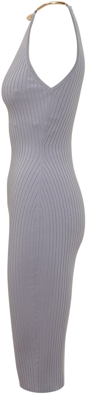 Elisabetta Franchi Abito di Maglia con Scollo a V e Dettaglio Collo Lichtgrijs