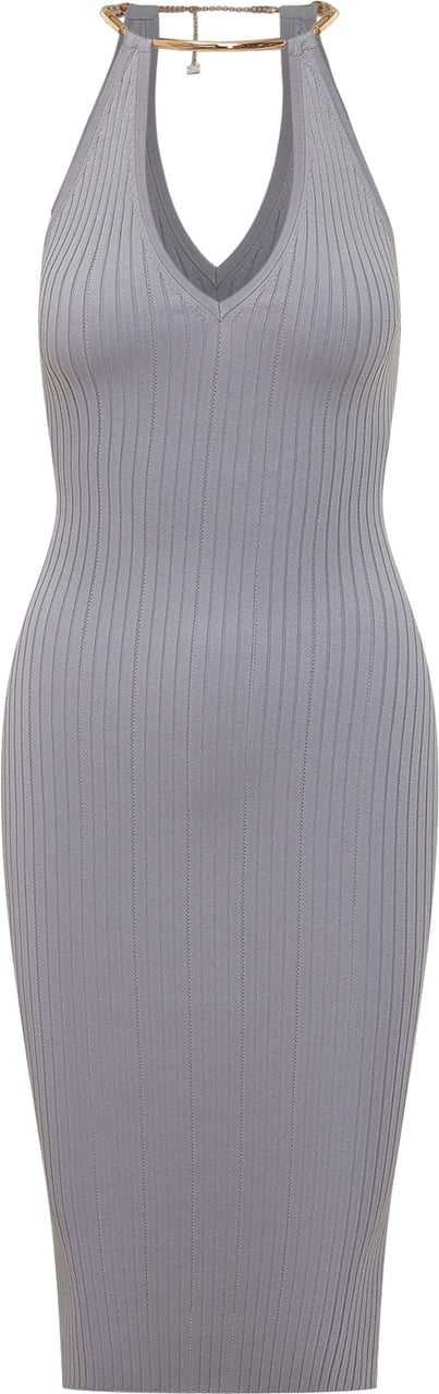 Elisabetta Franchi Abito di Maglia con Scollo a V e Dettaglio Collo Lichtgrijs