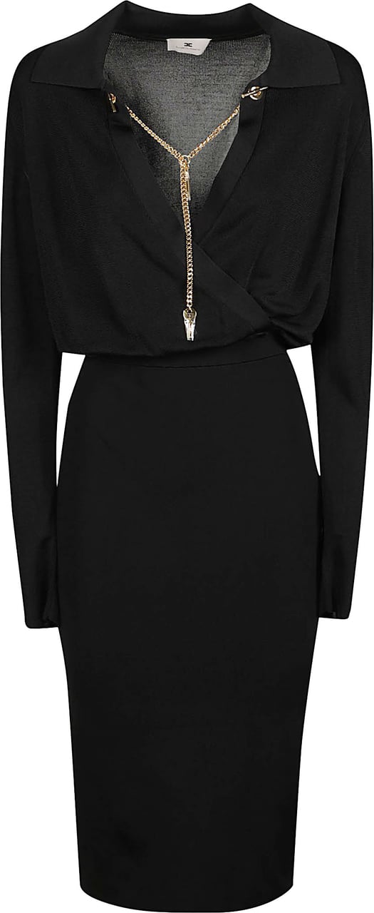 Elisabetta Franchi Long Sleeve Midi Dress Black Zwart