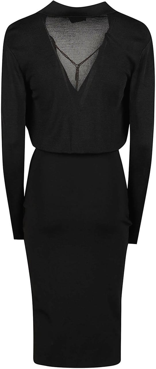 Elisabetta Franchi Long Sleeve Midi Dress Black Zwart