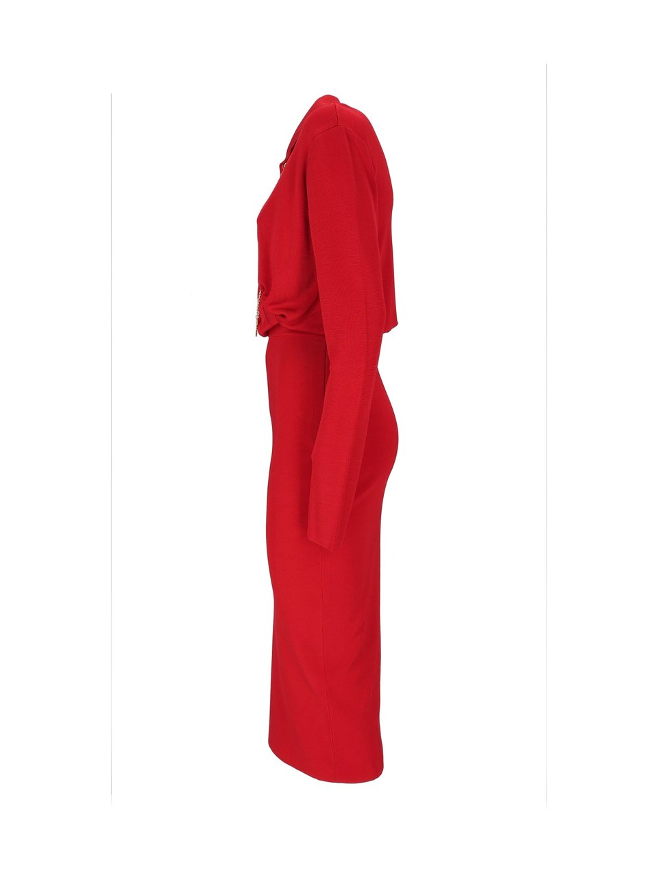 Elisabetta Franchi Knee-Length Fitted Dress With Gold Chain Detail Rood