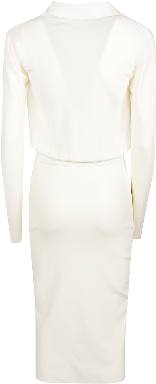 Elisabetta Franchi Long Sleeve Midi Dress Nude Beige