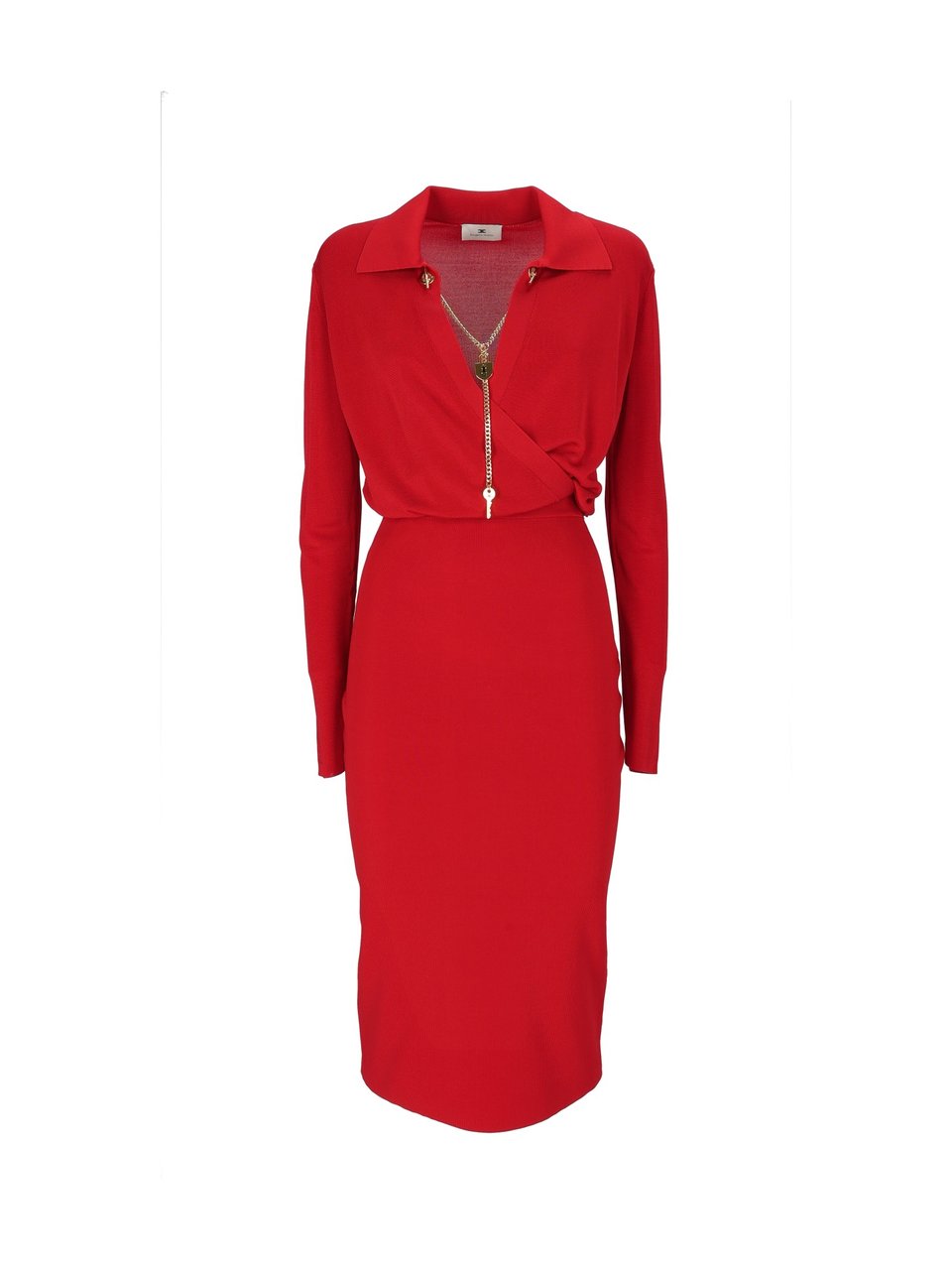Elisabetta Franchi Knee-Length Fitted Dress With Gold Chain Detail Rood