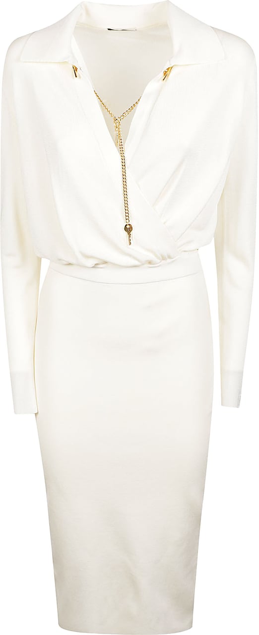 Elisabetta Franchi Long Sleeve Midi Dress Nude Beige