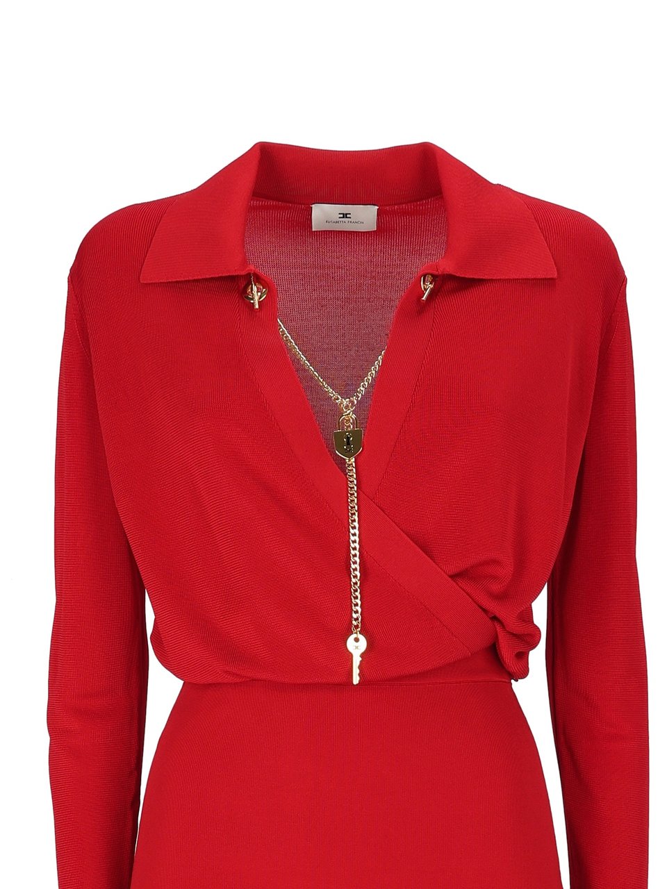 Elisabetta Franchi Knee-Length Fitted Dress With Gold Chain Detail Rood