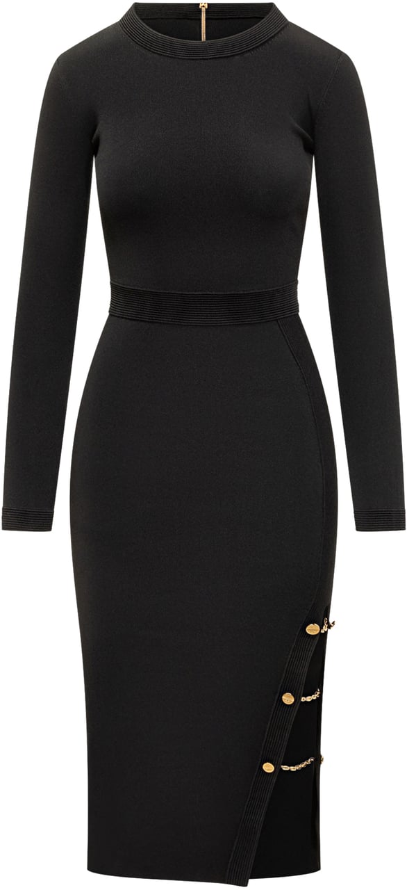 Elisabetta Franchi Elisabetta Franchi Abito Nero con Bottoni Oro Zwart