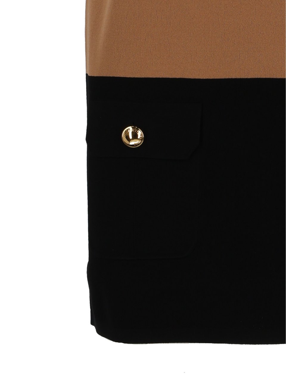 Elisabetta Franchi Sleeveless Two-Tone Knit Dress with Flap Pockets and Gold Accents Bruin
