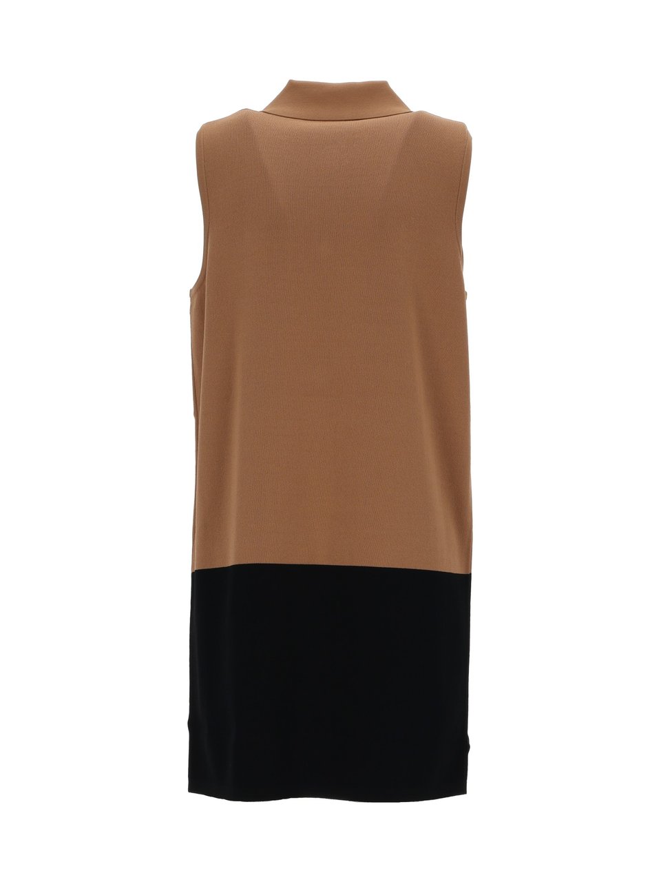 Elisabetta Franchi Sleeveless Two-Tone Knit Dress with Flap Pockets and Gold Accents Bruin
