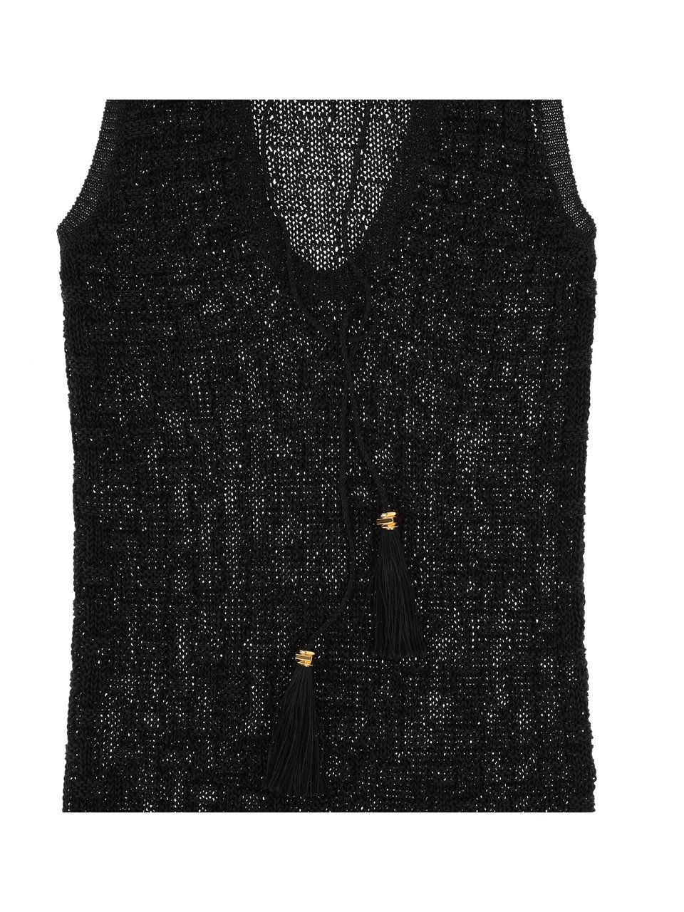 Elisabetta Franchi Sleeveless Open Weave Knit Dress Zwart