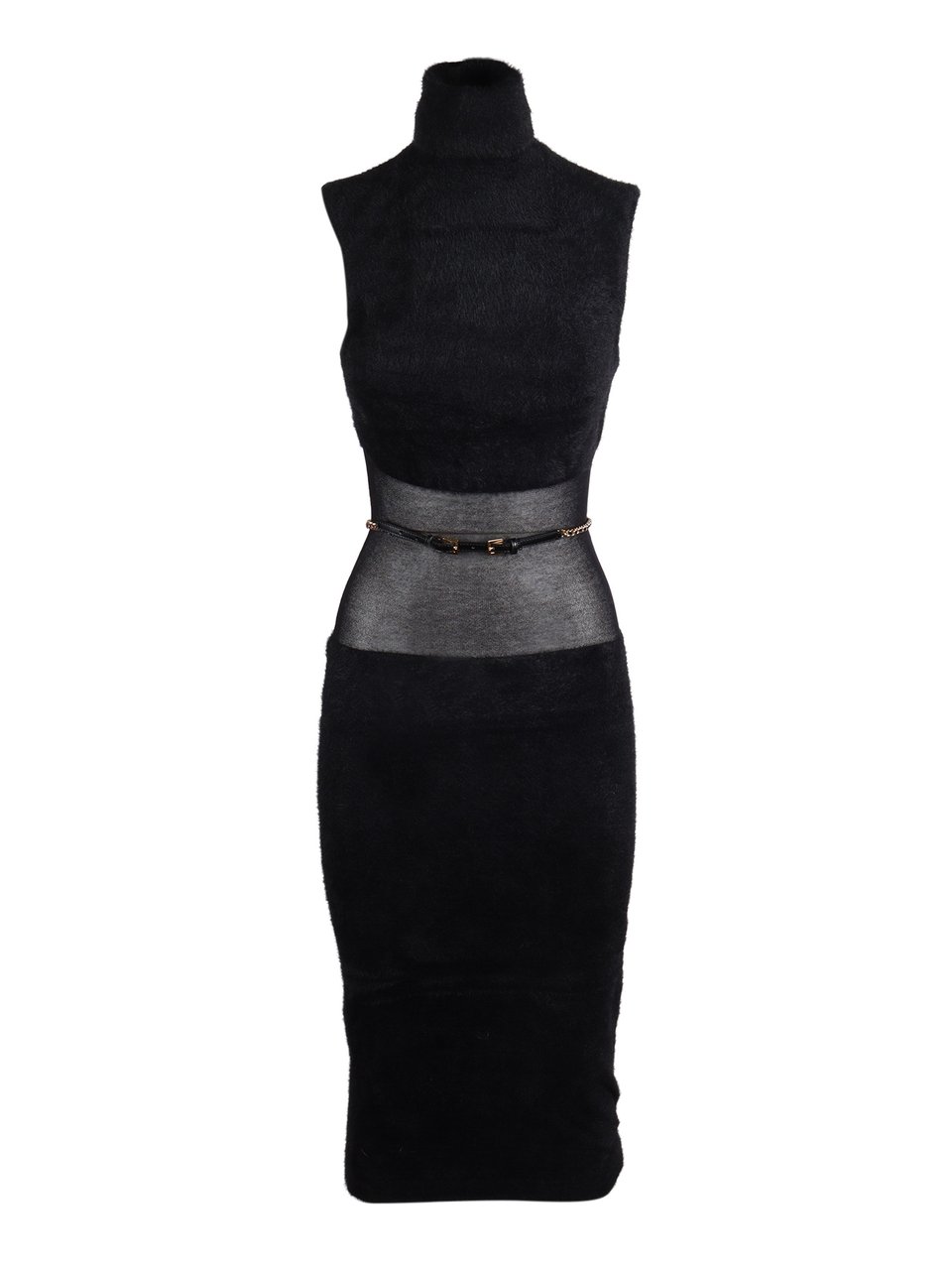 Elisabetta Franchi Sleeveless Sheer Mesh Midi Dress Zwart