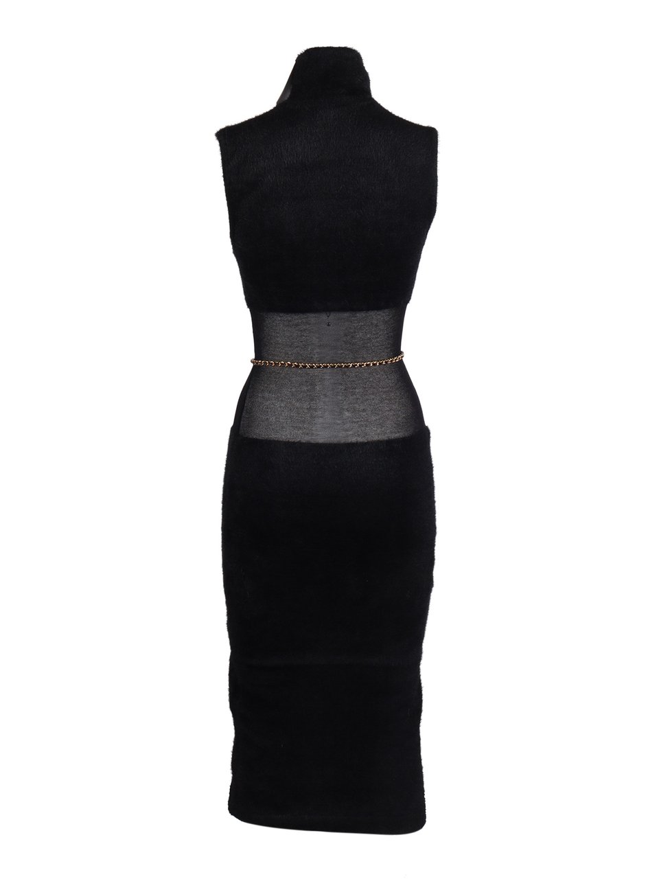 Elisabetta Franchi Sleeveless Sheer Mesh Midi Dress Zwart