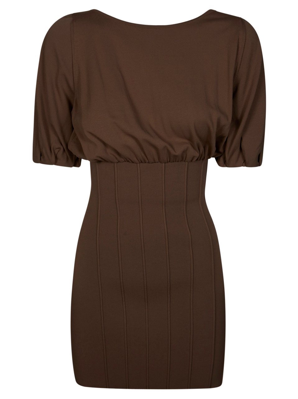 Elisabetta Franchi Rich Brown Puffed Sleeve Mini Dress Bruin