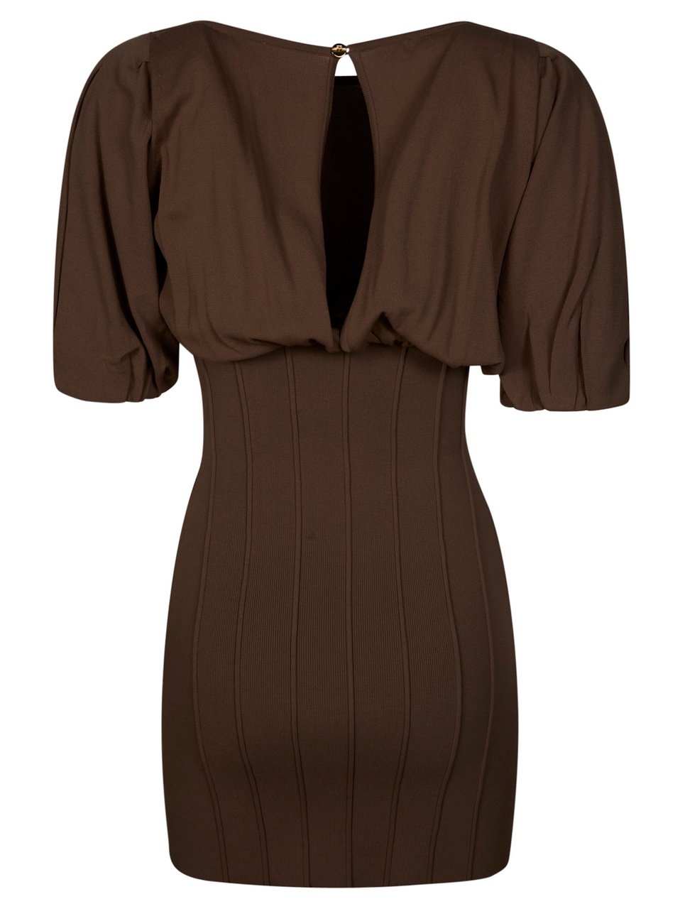 Elisabetta Franchi Rich Brown Puffed Sleeve Mini Dress Bruin