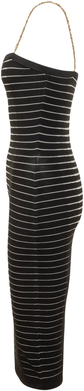 Elisabetta Franchi Abito di Maglia a Righe con Spalline Catena Zwart