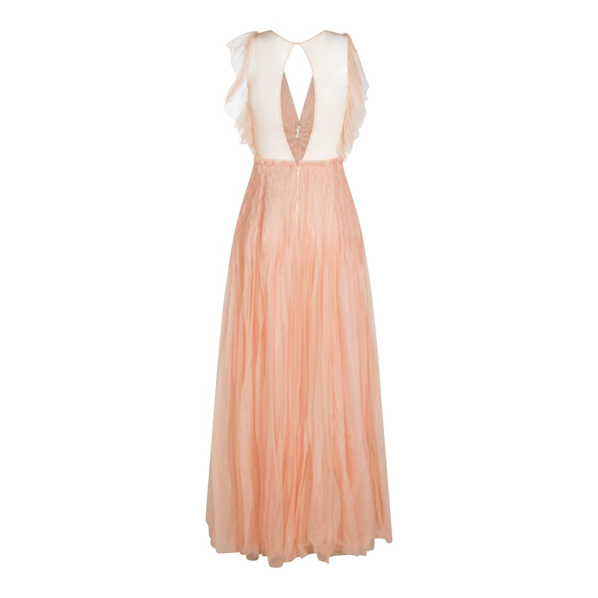 Elisabetta Franchi Nude Long Dress With Deep V Neckline And Tulle Inserts Neutraal