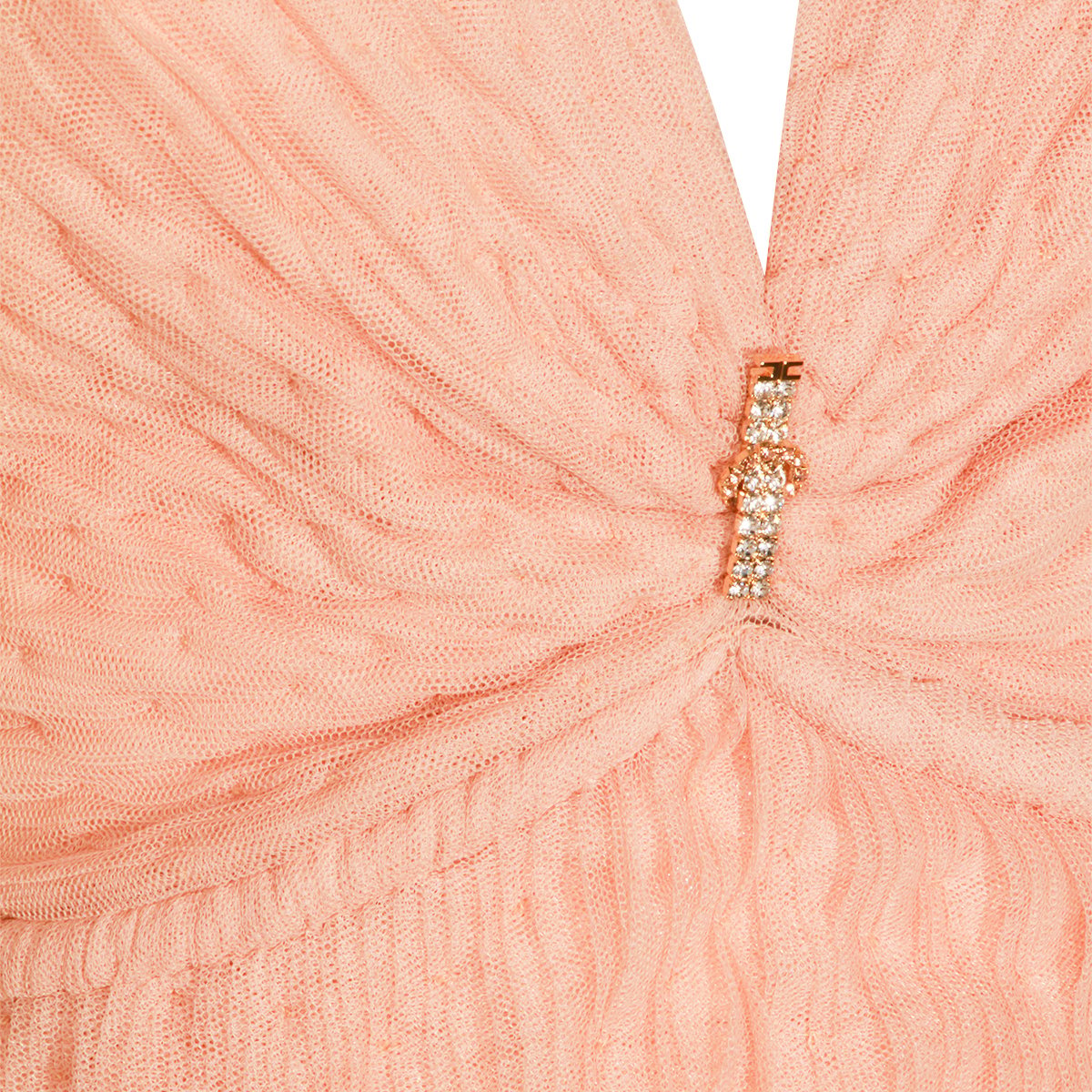 Elisabetta Franchi Nude Long Dress With Deep V Neckline And Tulle Inserts Neutraal