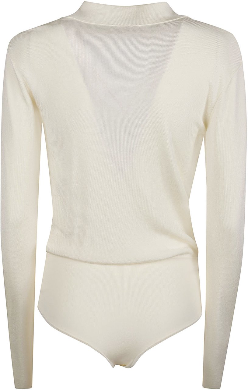 Elisabetta Franchi Long Sleeve V Neck Body Nude Beige