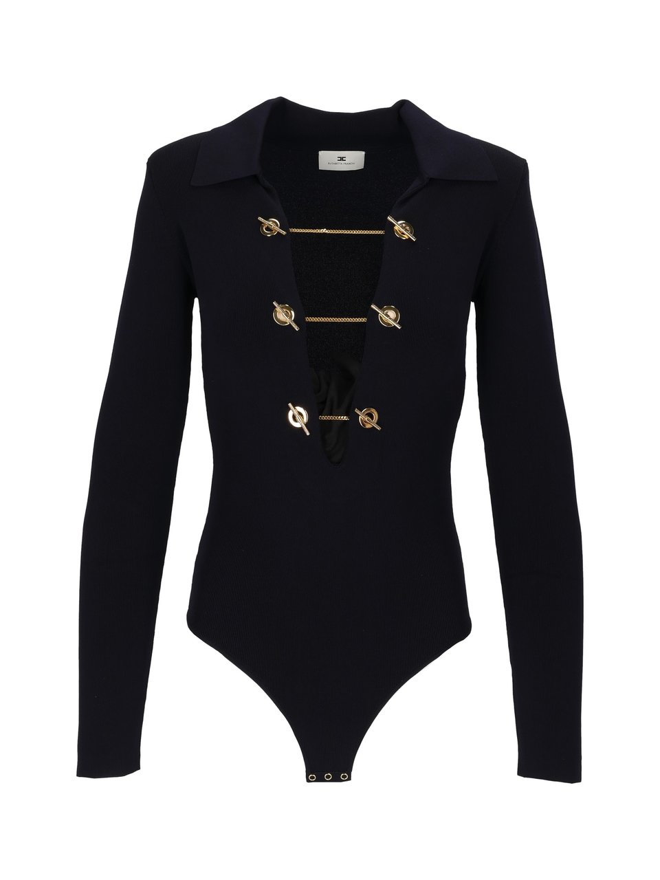 Elisabetta Franchi Knit Fitted Gold Chain Bodysuit Zwart