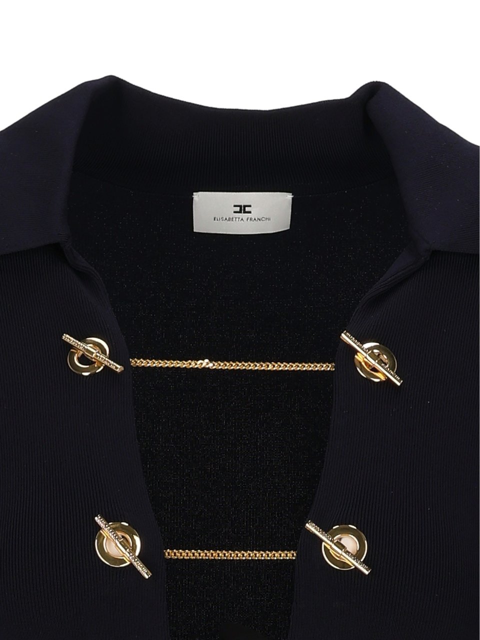 Elisabetta Franchi Knit Fitted Gold Chain Bodysuit Zwart
