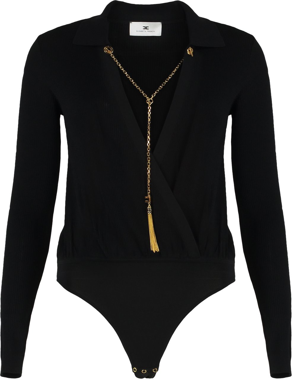 Elisabetta Franchi Body in viscose and silk knit with chain Zwart