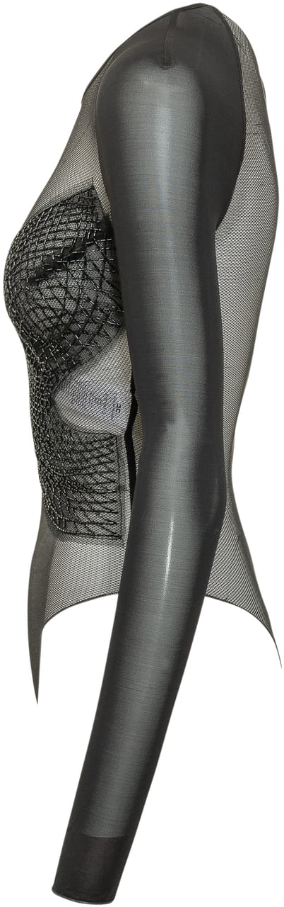 Elisabetta Franchi Body Ricamato Manica Lunga Zwart