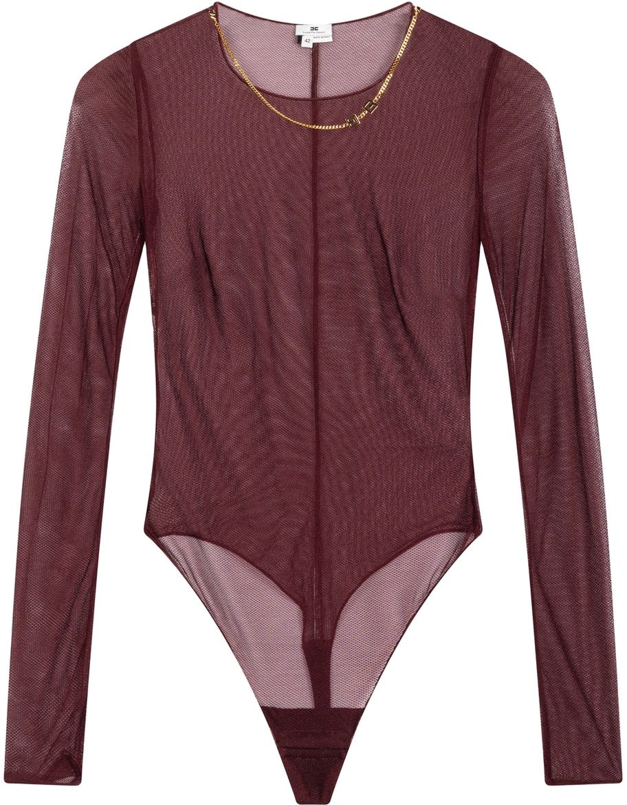 Elisabetta Franchi Knit bodysuit with chain detail Rood