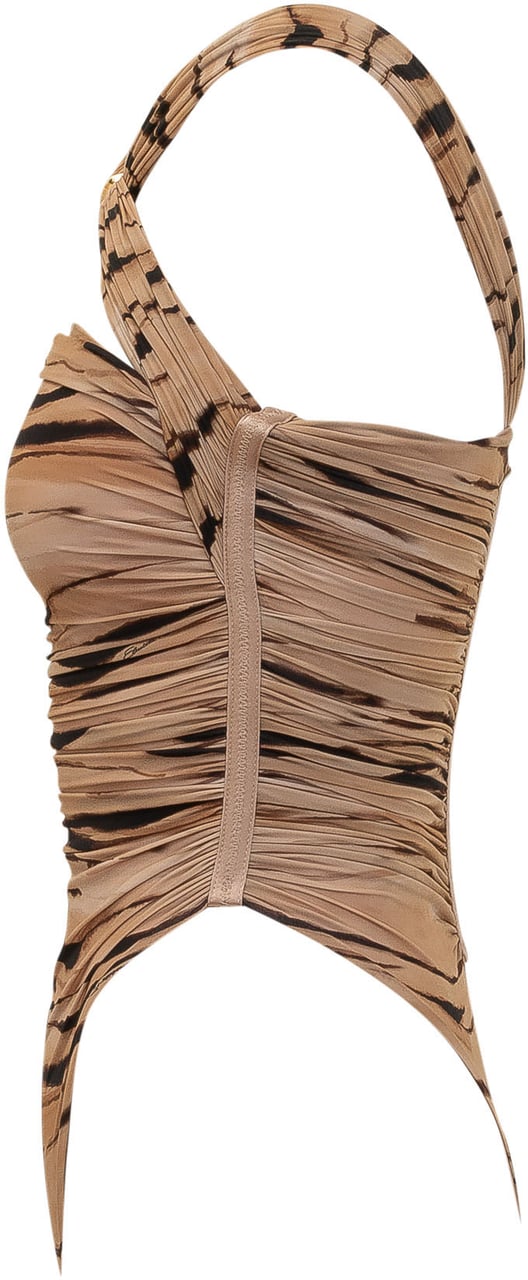 Elisabetta Franchi Body con Spalline Incrociate e Stampa Beige