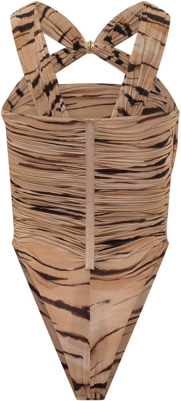 Elisabetta Franchi Body con Spalline Incrociate e Stampa Beige