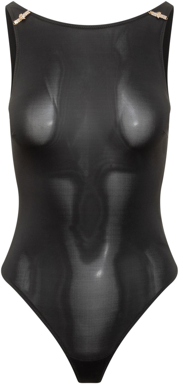 Elisabetta Franchi Body in Jersey con Dettagli Gioiello Zwart