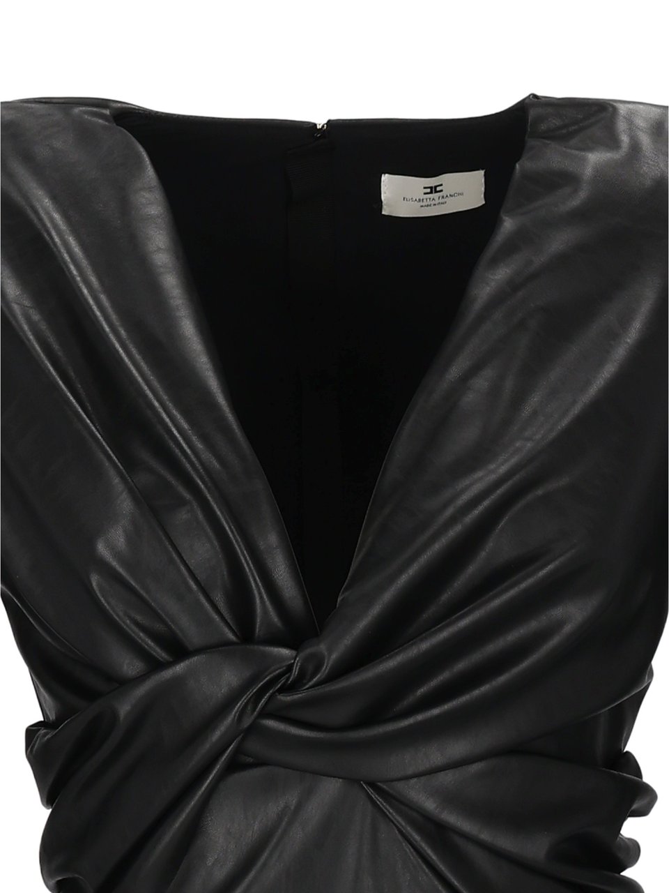 Elisabetta Franchi Faux Leather Bodysuit With Twisted Knot Detail Zwart