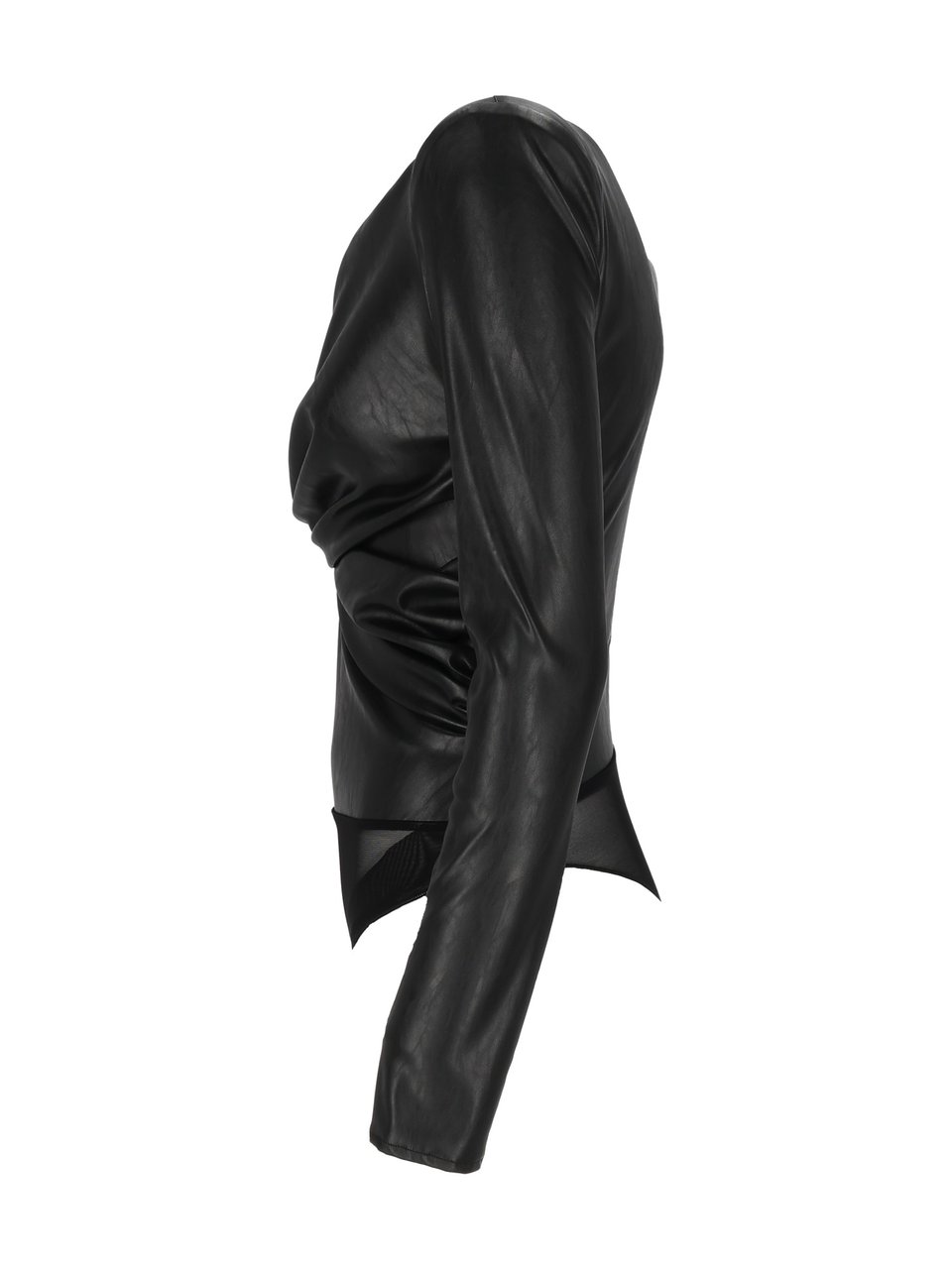 Elisabetta Franchi Faux Leather Bodysuit With Twisted Knot Detail Zwart