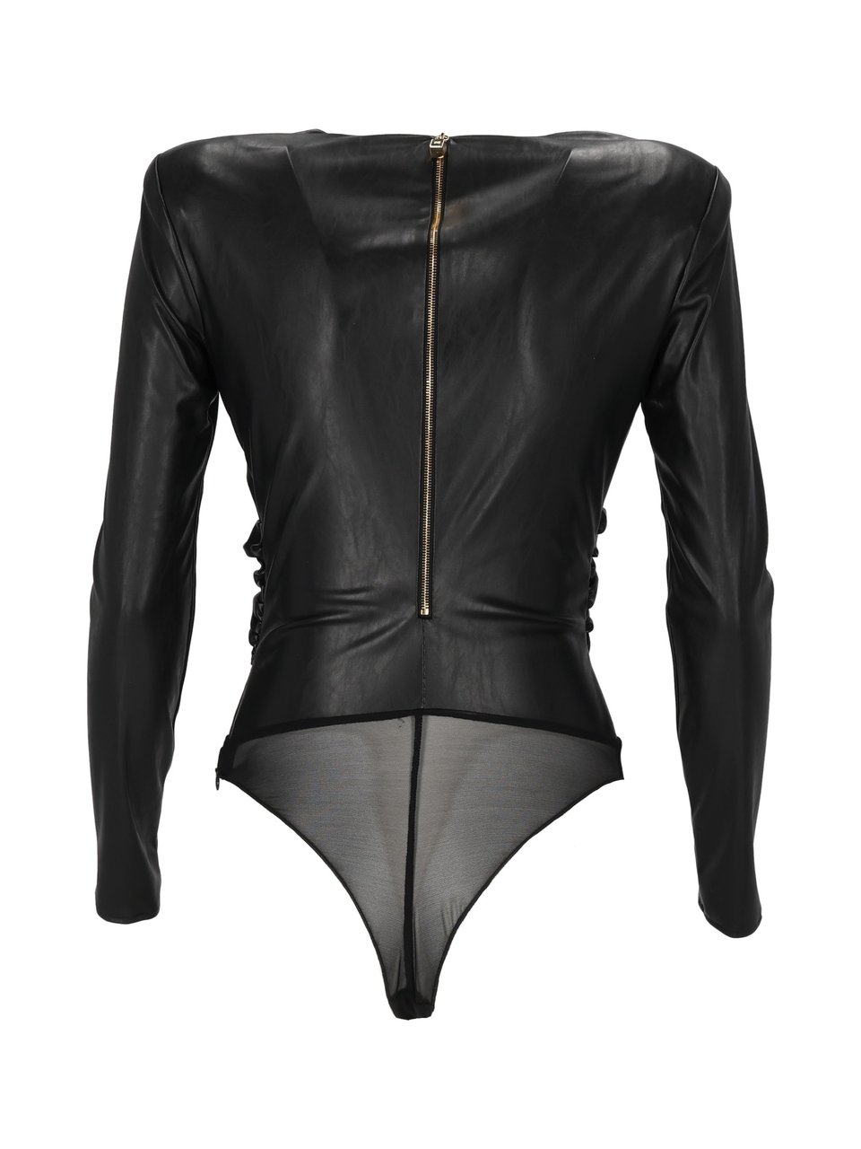 Elisabetta Franchi Faux Leather Bodysuit With Twisted Knot Detail Zwart