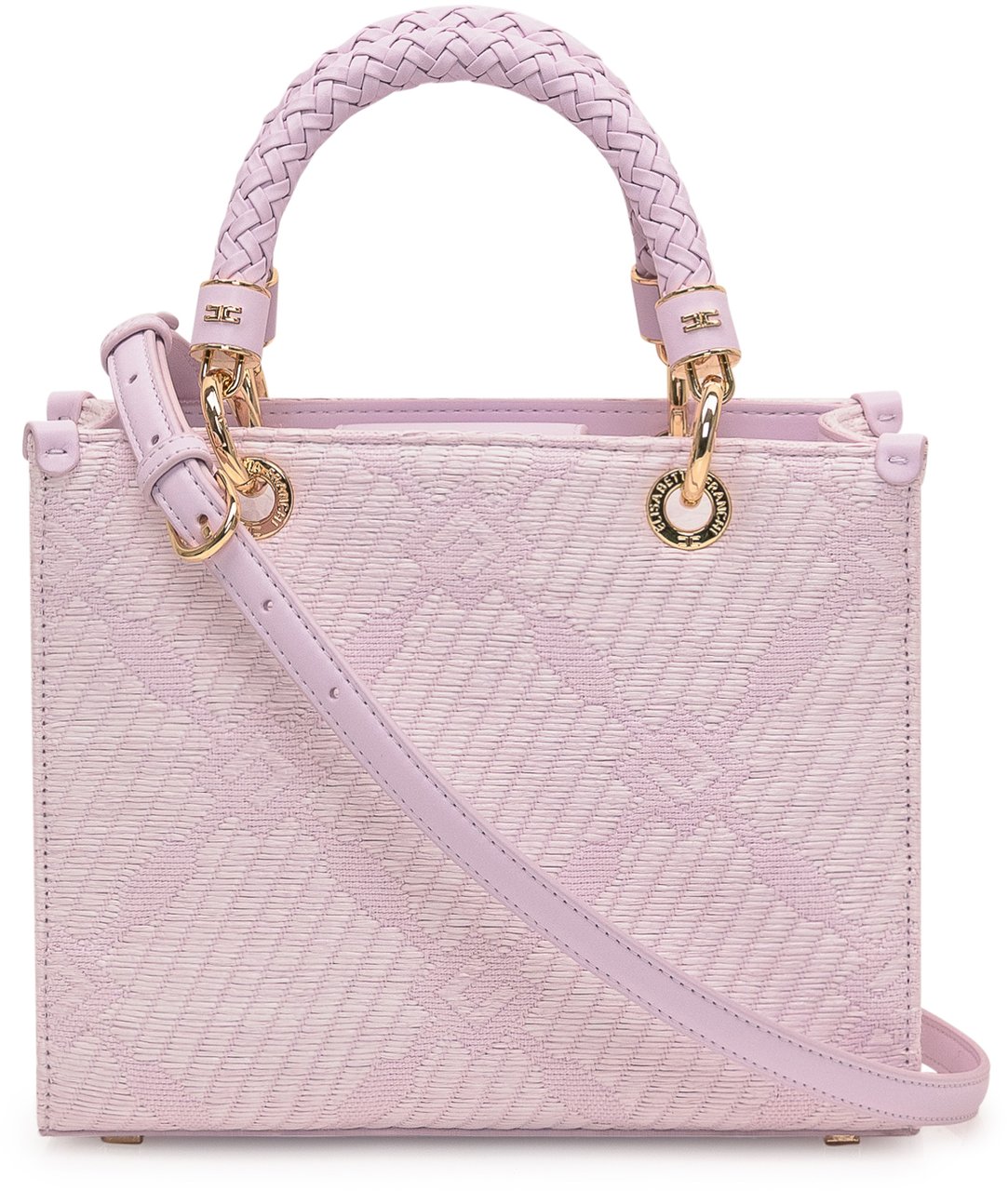 Elisabetta Franchi Borsa Tote in Rafia e Tessuto Roze