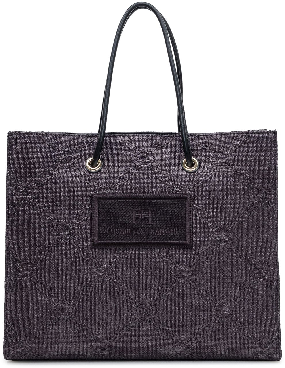Elisabetta Franchi Tote Grande in Rafia Jacquard Zwart