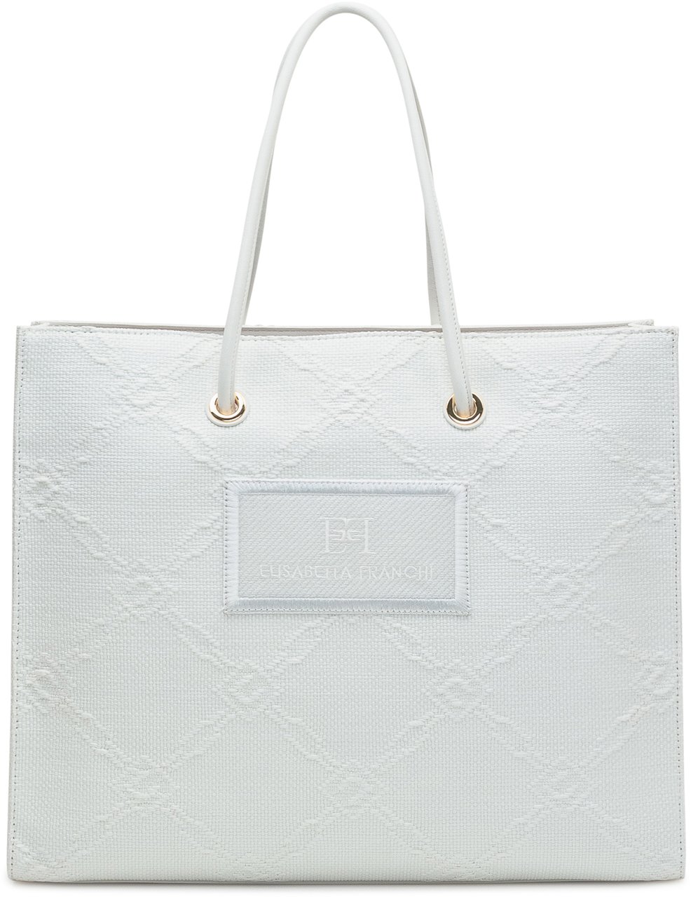 Elisabetta Franchi Tote Grande in Rafia Jacquard Wit