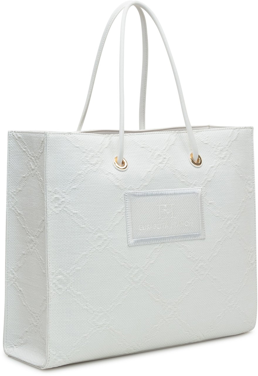 Elisabetta Franchi Tote Grande in Rafia Jacquard Wit