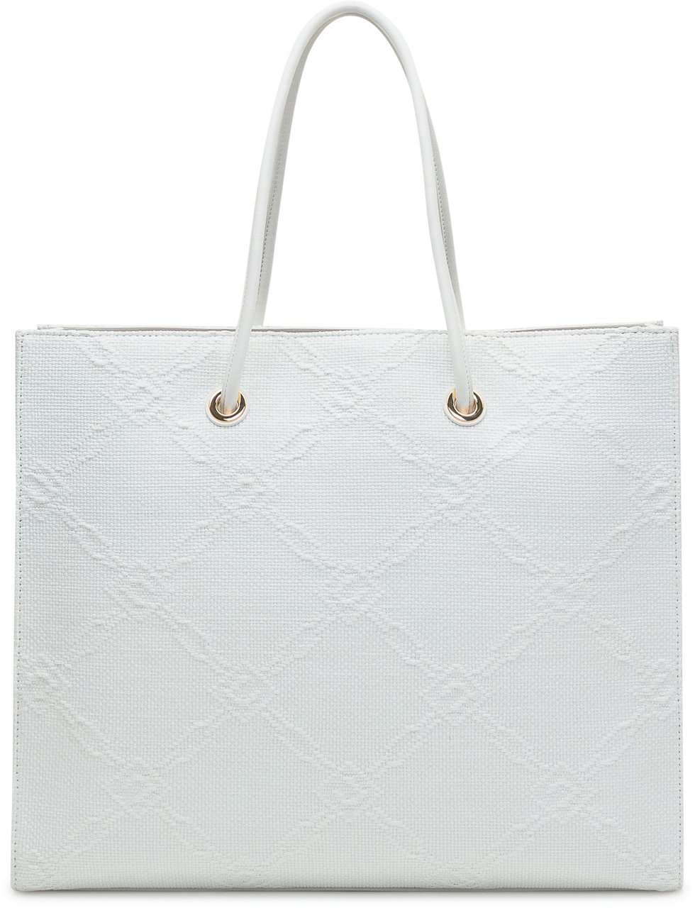 Elisabetta Franchi Tote Grande in Rafia Jacquard Wit