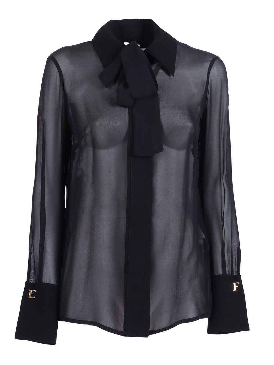 Elisabetta Franchi Semi Transparent Silk Bow Blouse Zwart
