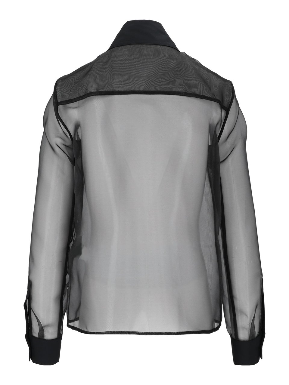 Elisabetta Franchi Translucent Pleated Bib Classic Collar Blouse Zwart