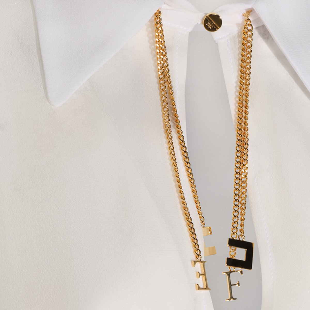 Elisabetta Franchi White Sheer Long-Sleeved Gold Chain Blouse Wit