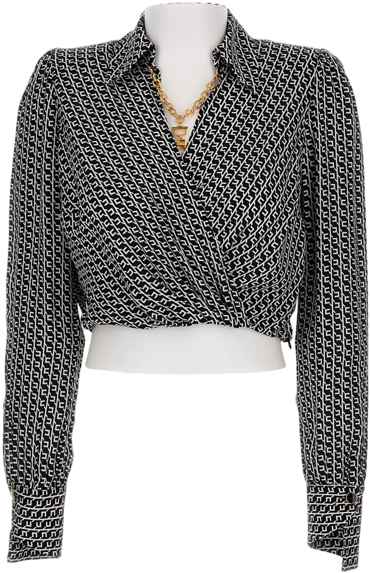 Elisabetta Franchi Cropped Logo Print Shirt Zwart