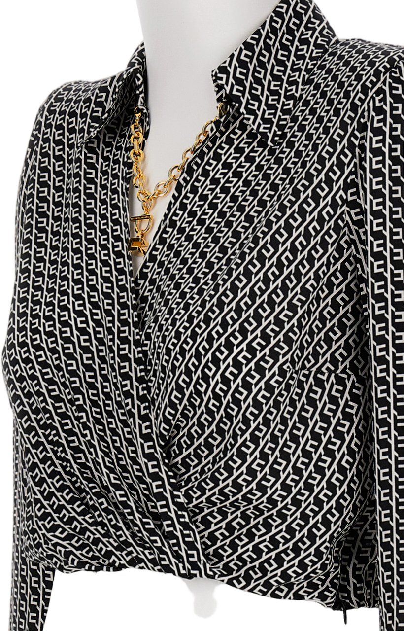 Elisabetta Franchi Cropped Logo Print Shirt Zwart