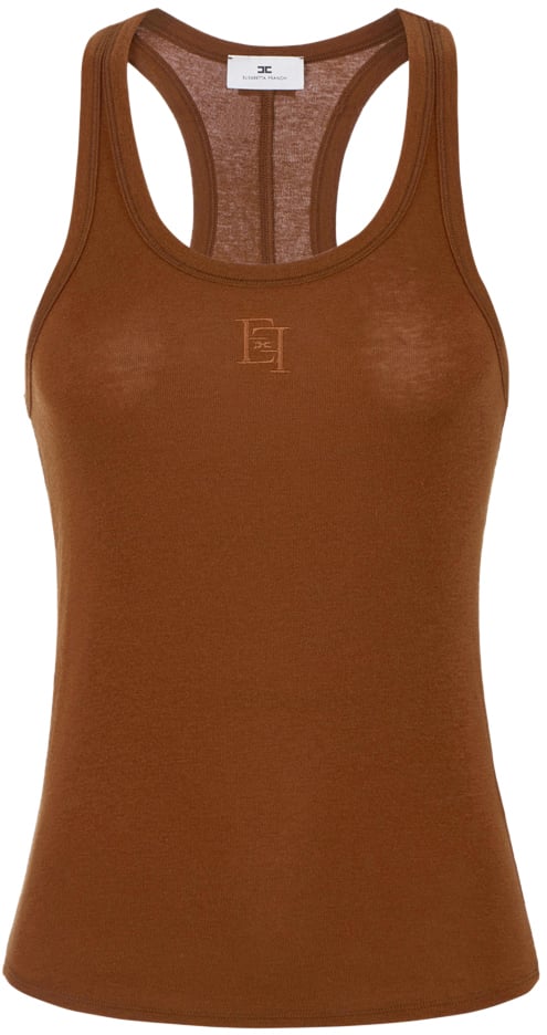 Elisabetta Franchi T-Shirts And Polos Leather Brown Bruin