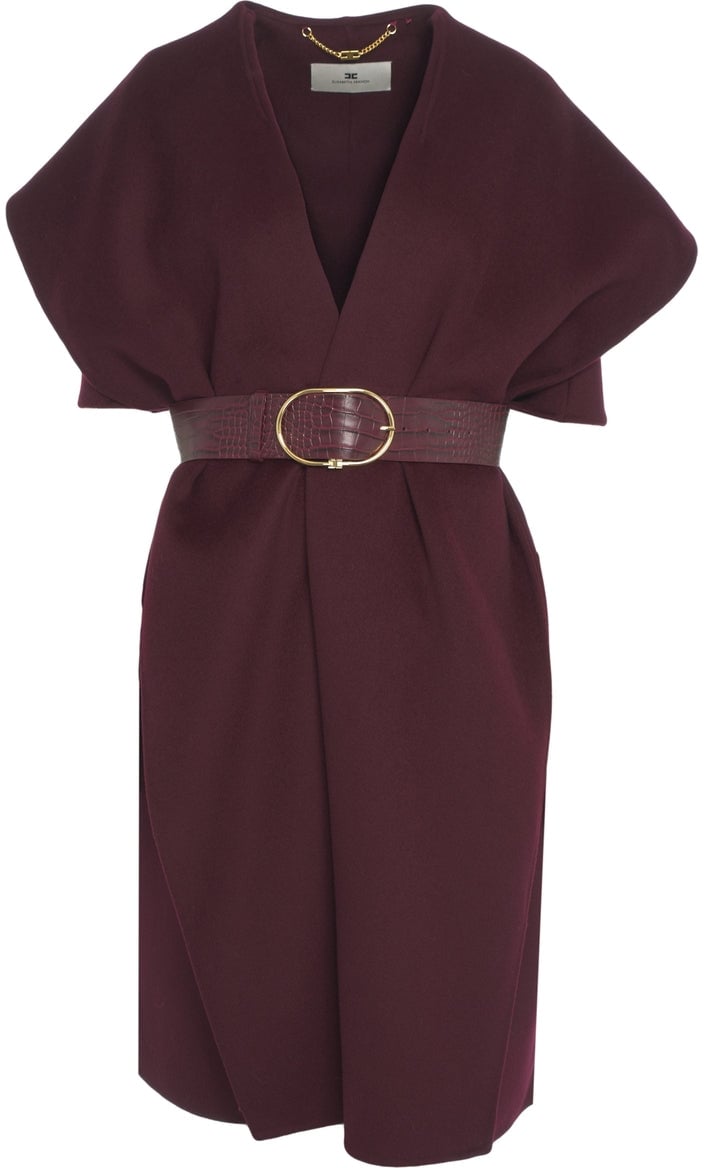 Elisabetta Franchi Wool cape with waist belt Paars