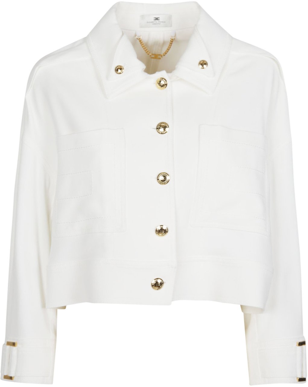 Elisabetta Franchi Three Quarter Sleeve Cropped Caban White Wit