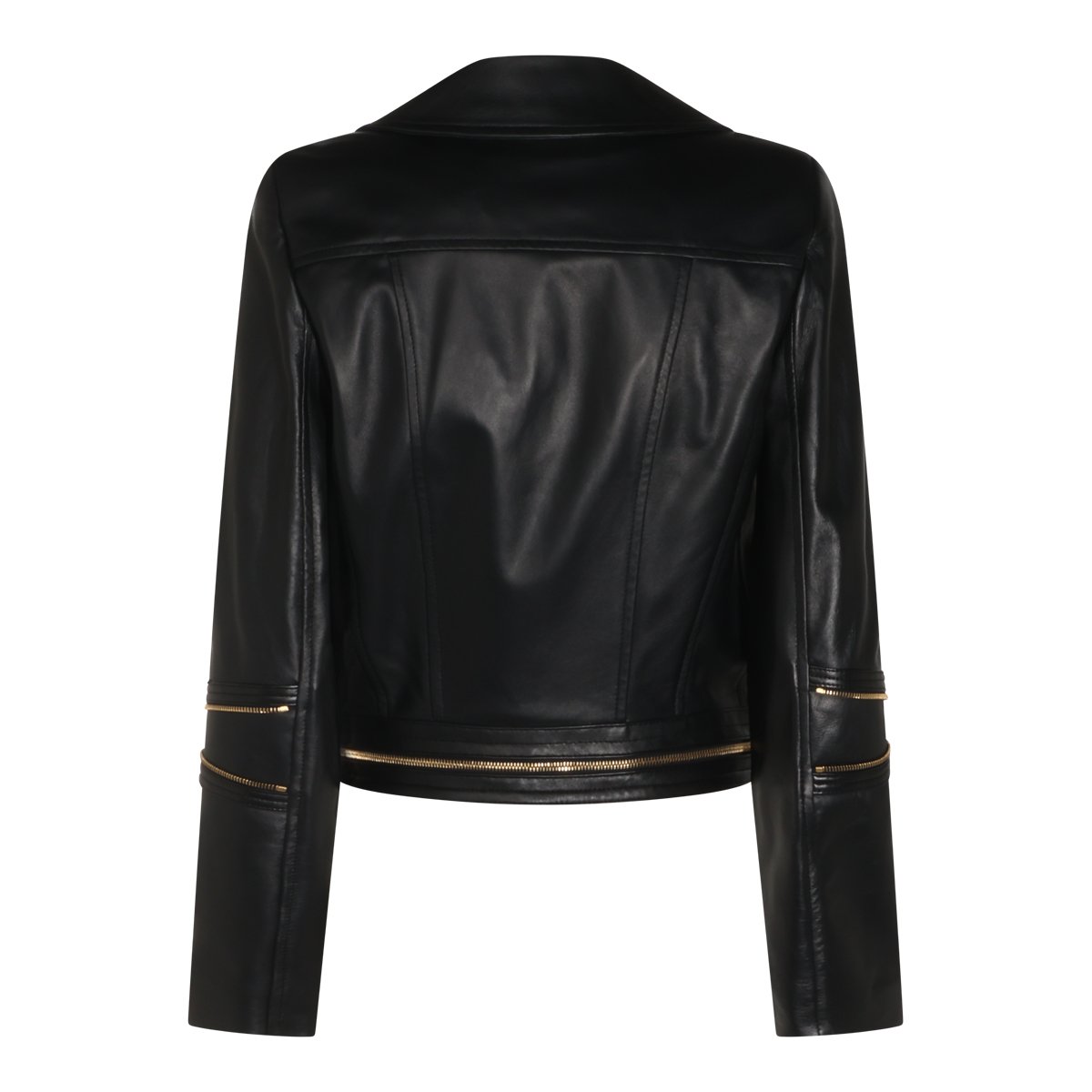 Elisabetta Franchi Fitted Black Leather Jacket with Asymmetrical Zipper Zwart