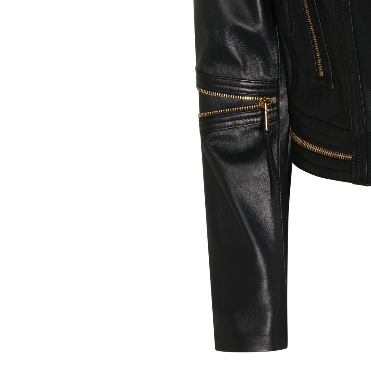 Elisabetta Franchi Fitted Black Leather Jacket with Asymmetrical Zipper Zwart