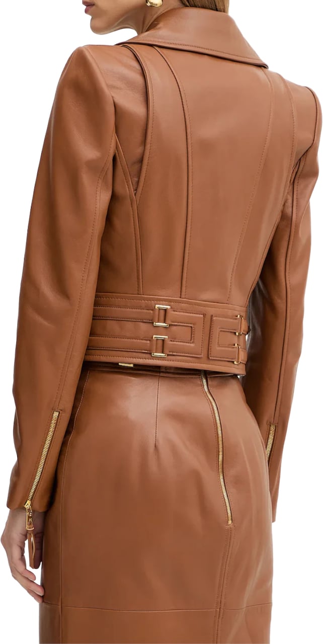 Elisabetta Franchi Jackets Leather Brown Beige
